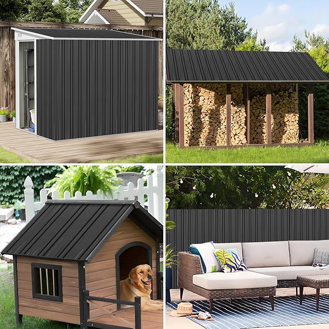 Metal Roofing Panels - 20 Pcs Corrugated Pergola Roofing Panels Heavy Duty Waterproof Tin Roof Materials for Shed Gazebo Garages Patio Siding 60.6x17.7in, Black