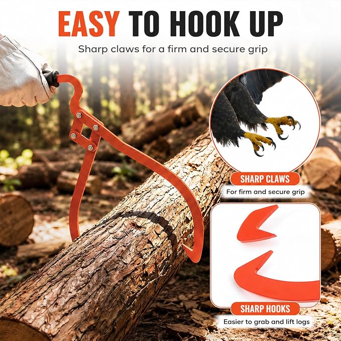 Blulu 2 Pcs 20 Inch, 16 Inch 2 Claw Log Tongs Logging Skidding Tongs with Non Slip Grip Stainless Steel Hand Log Grapple Lifter Handling, Dragging, Carrying Tool for Moving Wood Trees