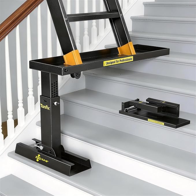 Foldable | Heavy-Duty Ladder Extender Pro, High Strength Steel Material Design Ladder Extension Pro for Stairs w/Non-Slip Mat, 11.4-18" Adjustable Height, Applicable Ladder Feet Spacing 25"