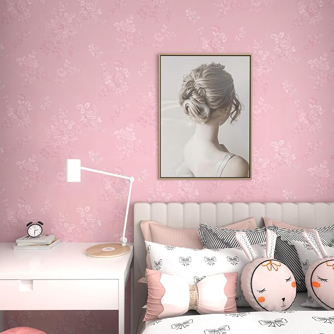 Silk Pink Peel and Stick Wallpaper Embossed Floral 197in 17.7in | Textured Vinyl Wallpaper,Self Adhesive Removable,Perfect for Bedroom Girls Kids Room,Gift Paper,Easy to Use