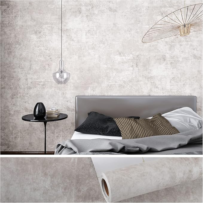 VEELIKE Neutral Concrete Wallpaper Peel and Stick Boho Aesthetic Wallpaper for Bedroom Bathroom 354''x32'' Wide Concrete Contact Paper for Countertops Waterproof Cement Vinyl for Accent Walls Kitchen