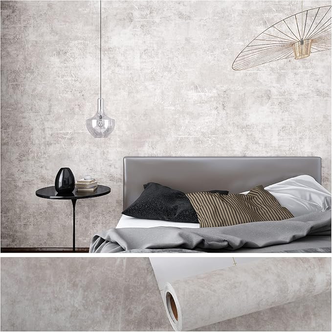 VEELIKE Neutral Concrete Wallpaper Peel and Stick Boho Concrete Contact Paper for Walls Countertop Waterproof 118''x32'' Wide Removable Adhesive Cement Vinyl Wallpaper for Bedroom Bathroom Living Room