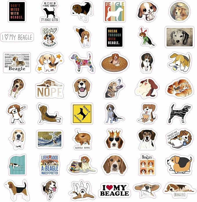 BulbaCraft Beagle Stickers for Water Bottle and Laptop - Dog Lover Party Supplies & Decorations, Waterproof Vinyl Puppy Decals, Cute Beagle Stickers Laptop Decals, Gifts for Women & Men