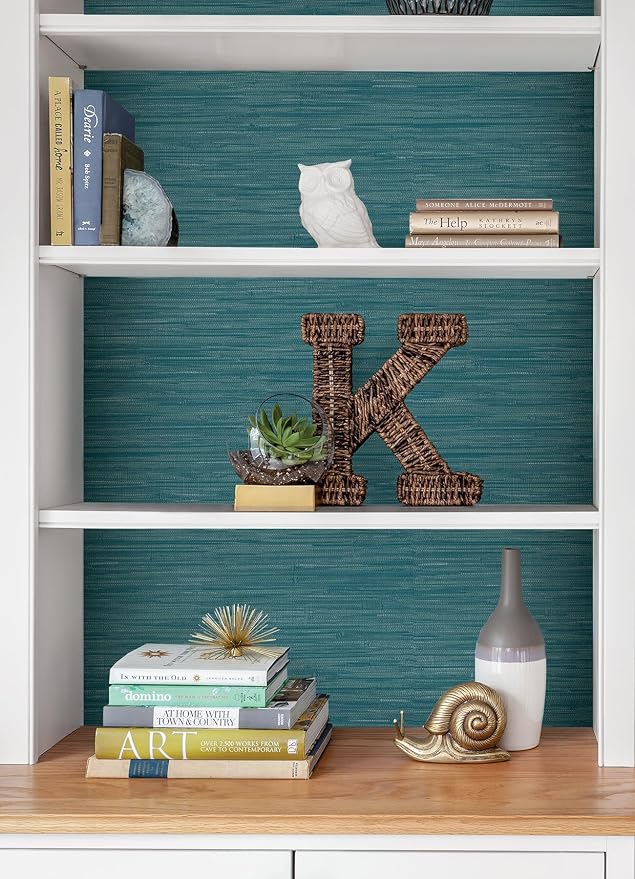NuWallpaper Steel Blue Grassweave Peel & Stick Wallpaper, NU2874