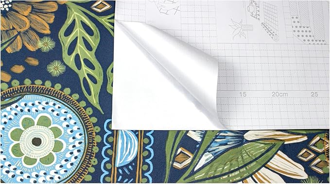 HAOKHOME Peel and Stick Wallpaper Boho Retro Floral Wall Paper Navy Blue Mustard for Bathroom Kitchen Accent Wall 17.3in x 9.8ft