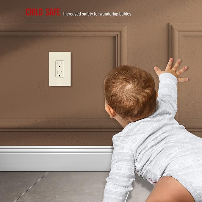 ENERLITES Screwless Decorator Wall Plate Child Safe Outlet Cover, Gloss Finish, Medium Size 1-Gang 4.88" H x 3.11" L, Unbreakable Polycarbonate Thermoplastic, SI8831M-LA, Light Almond