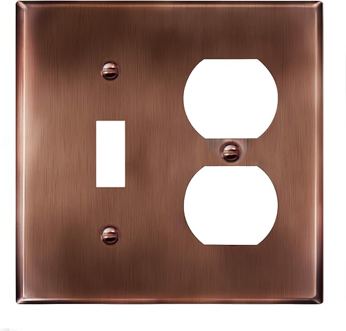 ENERLITES Combination Toggle Switch and Duplex Receptacle Metal Wall Plate, Stainless Steel 201 Outlet Cover, Corrosion-Resistant, Standard Size 2-Gang 4.50" x 4.57", 771121-AC, Antique Copper