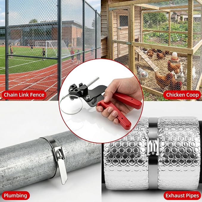 Metal Zip Ties Gun Set, 200Pcs Stainless Steel Cable Ties, Red | Heavy Duty Stainless Steel Cable Tie Gun Kit with 8 inch & 12 Inch Zip Ties for Chain Link Fence, Chicken Coop, Exhaust Pipes