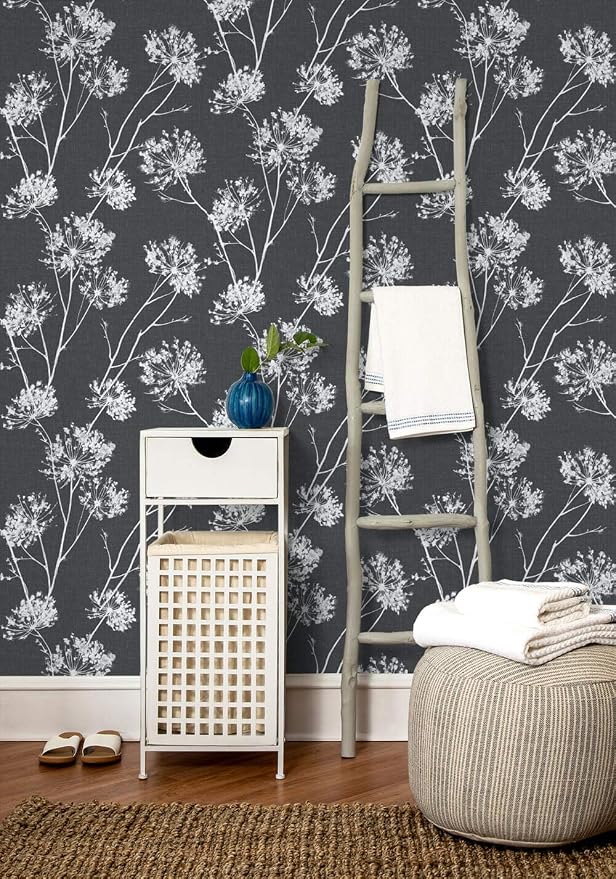 NextWall One O'Clocks Botanical Peel and Stick Wallpaper (Charcoal)