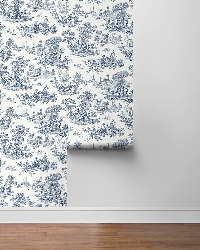 NextWall Chateau Toile Peel and Stick Wallpaper (Navy Blue)