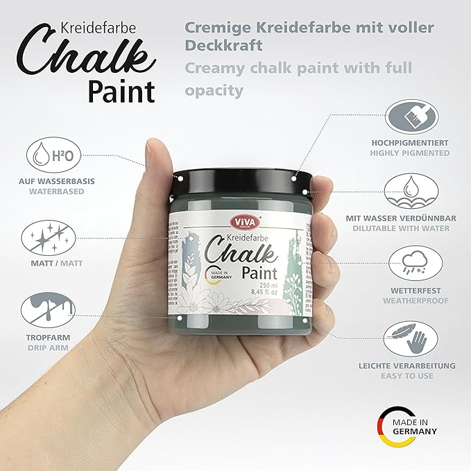 Viva Decor Chalk Paint (Misty Green) 8.45oz - Featuring a Chalky & Matte Finish, this paint is perfect for crafting Shabby Chic & Vintage looks on wood furniture and decor pieces