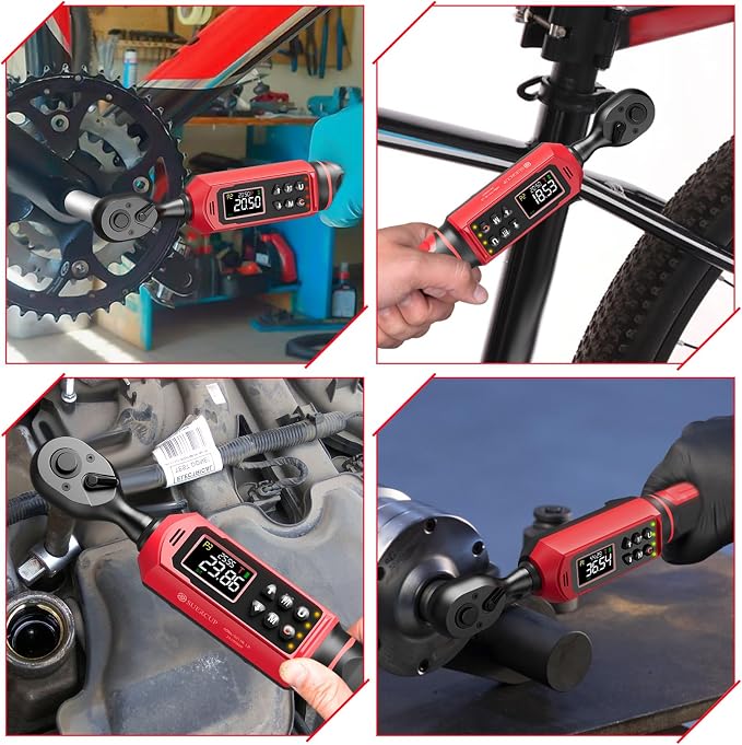 3/8" Digital Torque Wrench (0.66-44.29Ft.Lb/0.9-60N.m) | ±1% Accuracy with Vibration/Buzzer/LED Alerts, 9 Presets & 5 Units, for Moto Engine/Brake, Car Spark Plug & Oil Drain Repair
