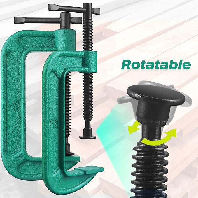 4 Pcs C Clamp Set 6 Inch Heavy Duty G-Clamps Automotive and Wood Working Clamps with Jaw Opening Sliding for DIY Carpentry Woodworking Welding and Building(6 Inch, Green)