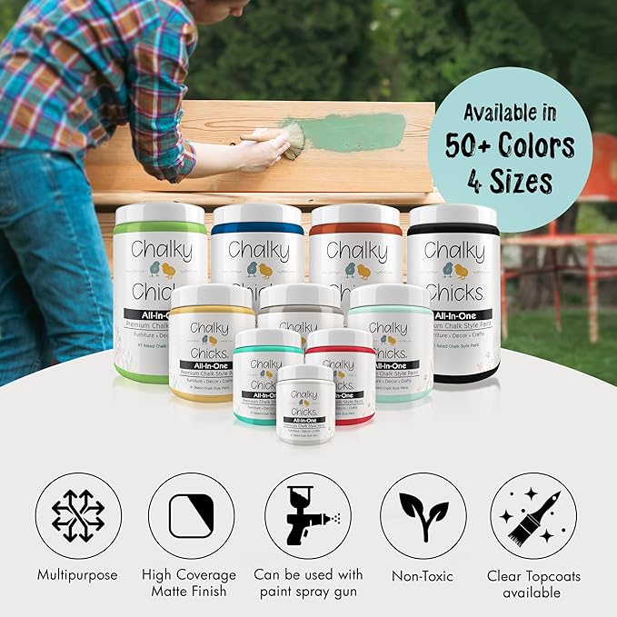 Chalky Chicks All-in-One Chalk Paint for Furniture or Cabinet - 8 Fl Oz - Matte Finish Rain Drop (Light Blue) for Metal, Wood Furniture Paint - No Sanding All-in-One for Home Decor & Crafts, USA Made