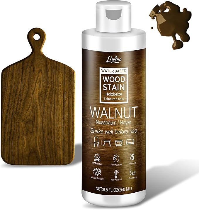 Water Based Wood Stain - Walnut |Wood Varnish for Indoor ＆ Outdoor Furniture, Wardrobe, Cabinets, Doors, Low Odor ＆ Non-Toxic, Fast Drying, Multiple Classical Finishes - 8.5fl.oz / 250ml