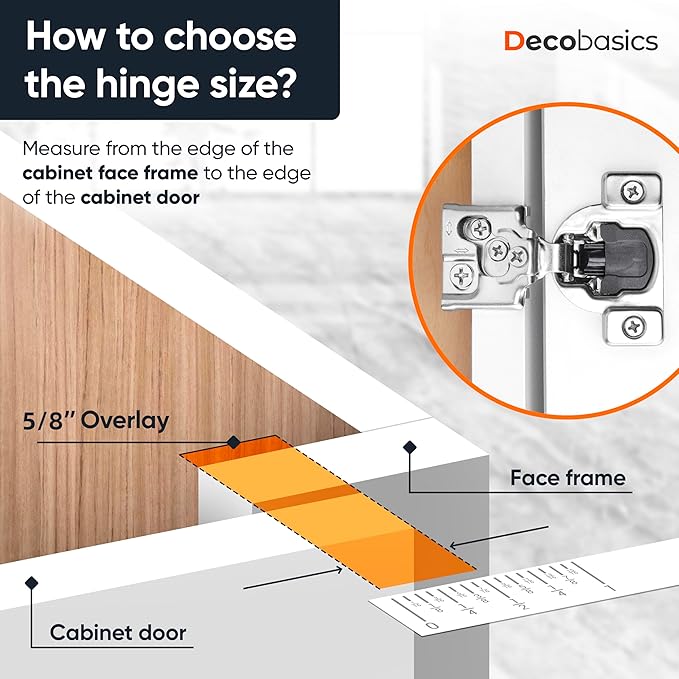 Decobasics 2 Pack Soft Close Cabinet Hinges – 5/8" Overlay for Kitchen Cabinet Doors, Face Frame Concealed Hidden Hinges – Stainless Steel, Self-Closing with 3-Way Adjustment & Slow Close Damper