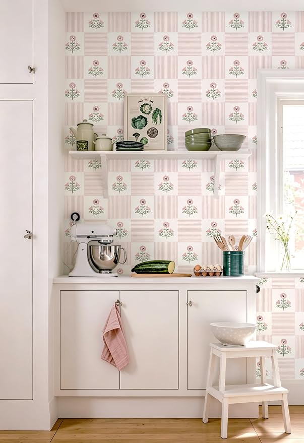 Guvana Pink Floral Peel and Stick Wallpaper Boho Contact Paper Vintage Floral Self-Adhesive Removable Waterproof Wallpaper Renter Friendly 394"×17.3" for Bedroom Livingroom Hallway Cabinets Drawer