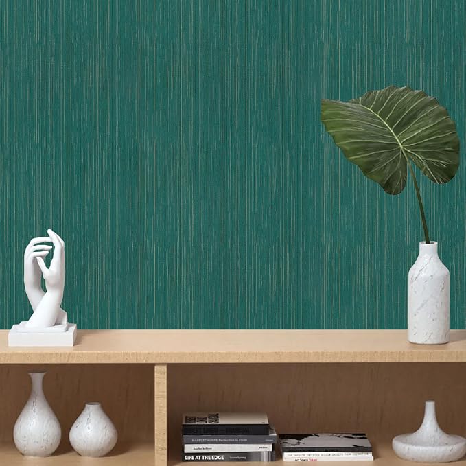 Teal Grasscloth Peel and Stick Wallpaper Vintage Texture Removable Waterproof Wallpaper for Room Walls, Cabinets, Furniture, Drawers, Desk A Set of 23.6"x480"