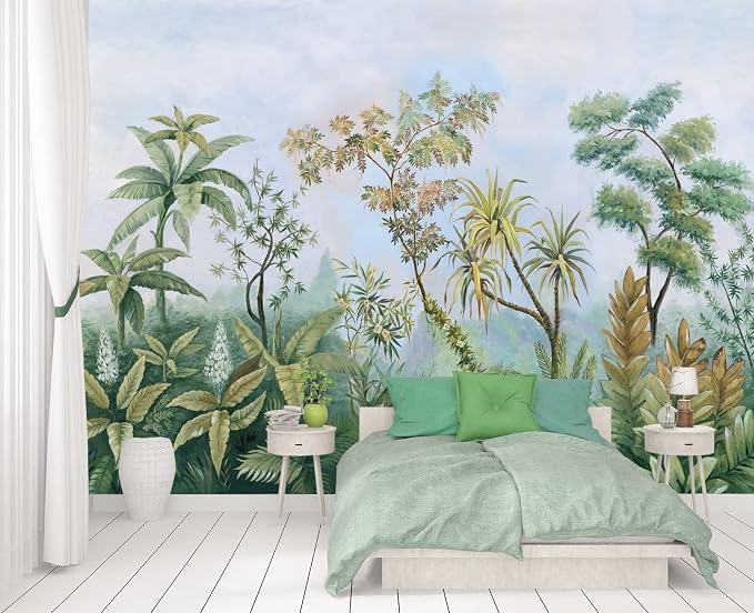 Cliouar-Tropical Plants Southeast Asia Oil Painting Forest Wallpaper Mural Bedroom Living Room Decoration 158" x 110"(Not Peel and Stick)