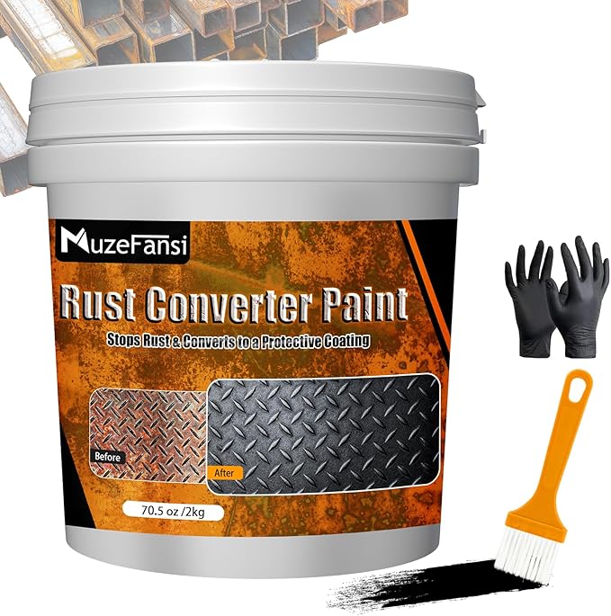2-in-1 Rust Converter & Metal Primer, 70.5 oz Rust Converter Paint, Rust Treatment for Metal, Black Rust Inhibitor Paint, Corrosion Inhibitor for Automotive, Marine, Tools, Heat Resistant, Metal