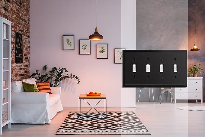Henne Bery Modern Edge Decorative Wall Plate Switch Plate Outlet Cover, Durable Solid Zinc Alloy (Quad Toggle, Matte Black)