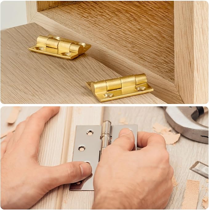 uxcell 2 Pcs Folding Butt Hinges, 2 Inch Brass Small Door Hinges Butt Cabinet Hinges Pointed Folding Craft Hinges with Screws for Door Wooden Boxes Windows Dressers, Gold Tone
