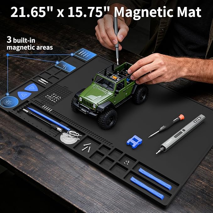 STREBITO Soldering Mat Large, Repair Mat Heat Resistant 932°F, Silicone Work Mat Magnetic Screw Mat for Soldering Iron, Electronics, PC Building, Laptop, RC, Phone, Size 21.7" x 15.8" (Black)