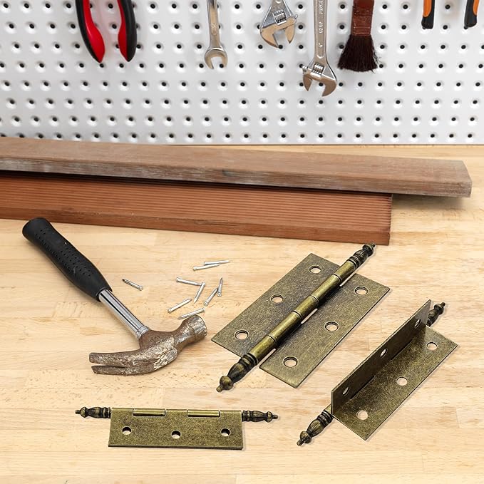 4Pcs Antique Bronze Folding Butt Hinges, Vintage Brass Hinges for Cabinet, Door, Window, Wooden Box, Chest, Cupboard, Furniture Hardware, Size 2.9" x 1.79"