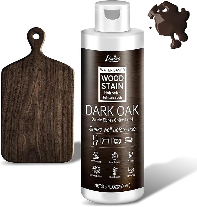 Water Based Wood Stain - Dark Oak | Wood Varnish for Indoor ＆ Outdoor Furniture, Wardrobe, Cabinets, Doors, Low Odor ＆ Non-Toxic, Fast Drying, Multiple Classical Finishes - 8.5fl.oz / 250ml