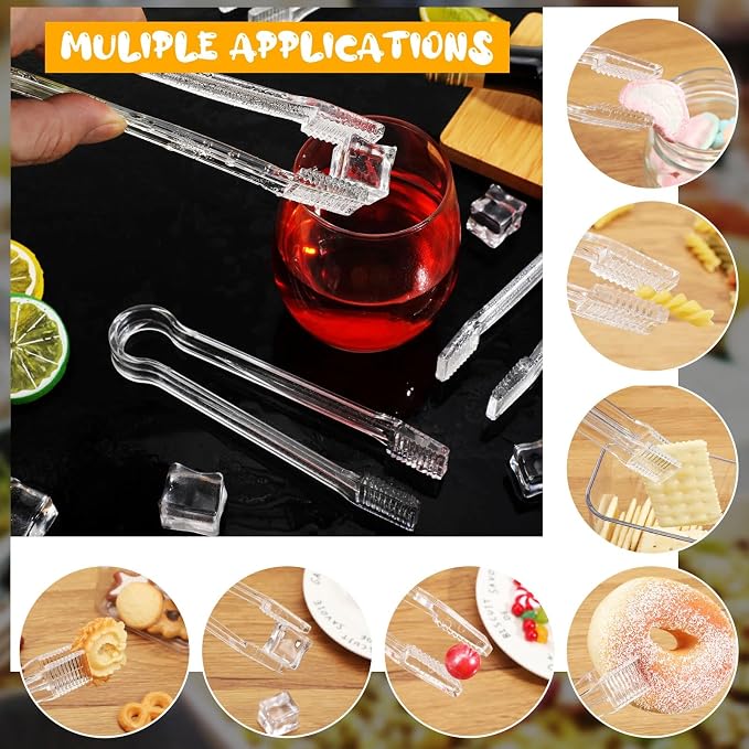 Nuogo 48 Pcs Plastic Buffet Serving Tongs 6.3 Inch One-off Clear Kitchen Tongs Mini Serving Utensils for Food Ice Salad Buffet Barbecue Cookies Tea Coffee Appetizers Party Supplies
