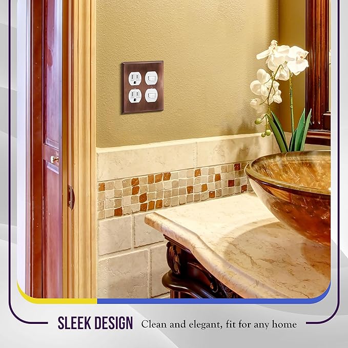 ENERLITES Antique Copper Double Duplex Receptacle Metal Wall Plate, Outlet Cover, Corrosion Resistant, Standard Size 2-Gang 4.50" x 4.57", Stainless Steel 201, 7722-AC