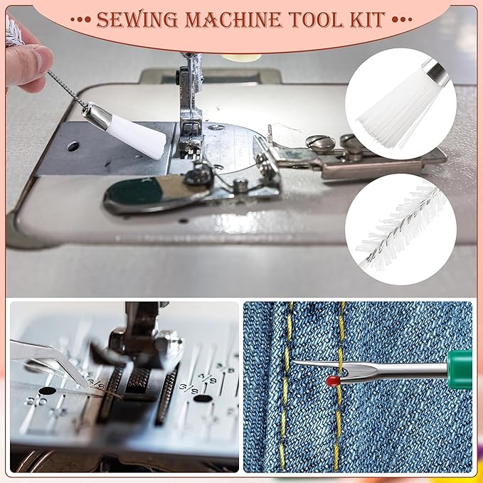 Ceoighe 14 Pieces Sewing Machine Cleaning Kit, Sewing Machine Repair Tools Include Tweezers, Double Headed Brush, Screwdriver, Seam Rippers, Silicone Brush for Repair and Cleaning Machine Sewing