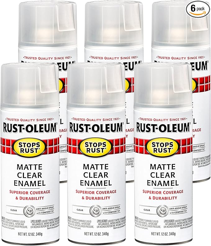 Rust-Oleum 285093-6PK Stops Rust Spray Paint, 12 oz, Matte Clear, 6 Pack