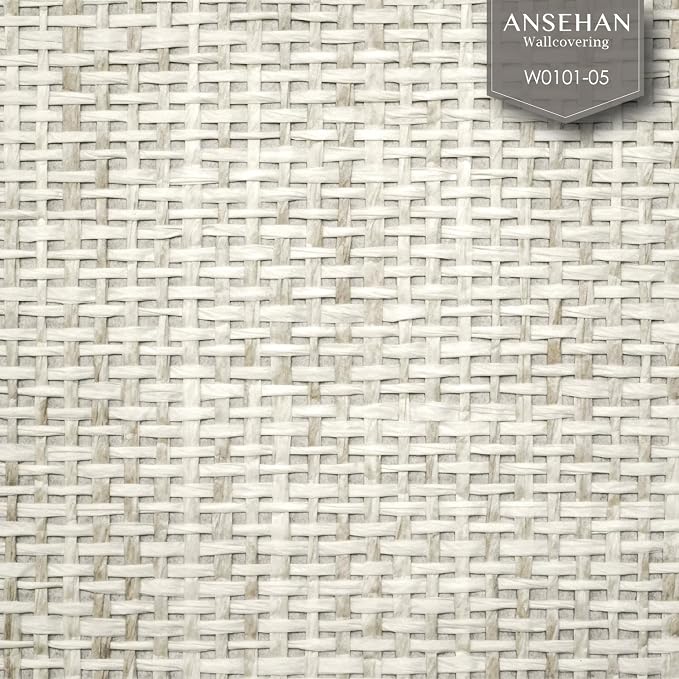 Ansehan Wallcovering W010105 Cosmo Collection 36" W x 8 Yard L, Natural Paper Weave Grasscloth Modern Texture Wallcovering for Living Room Bedroom Feature Wall, Wheat/Natural Knit/Grey