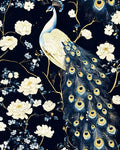 Black Vintage Peacock Peel and Stick Wallpaper 17.5" x 393" | Waterproof Vinyl Self Adhesive Removable Renter Friendly Floral Contact Paper