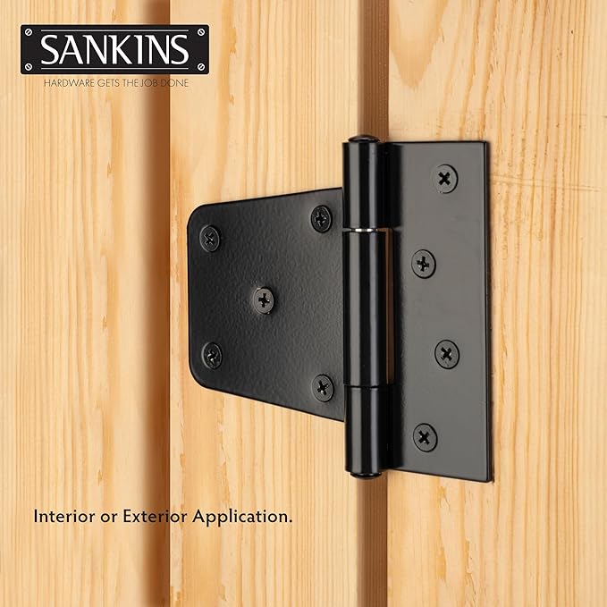 3-1/2" Heavy Duty Gate Hinges, Black Iron Door Hinges with Screws, Durable Gate Strap Hinges for Wooden Fences Gate Shed Barn Door, 4pcs