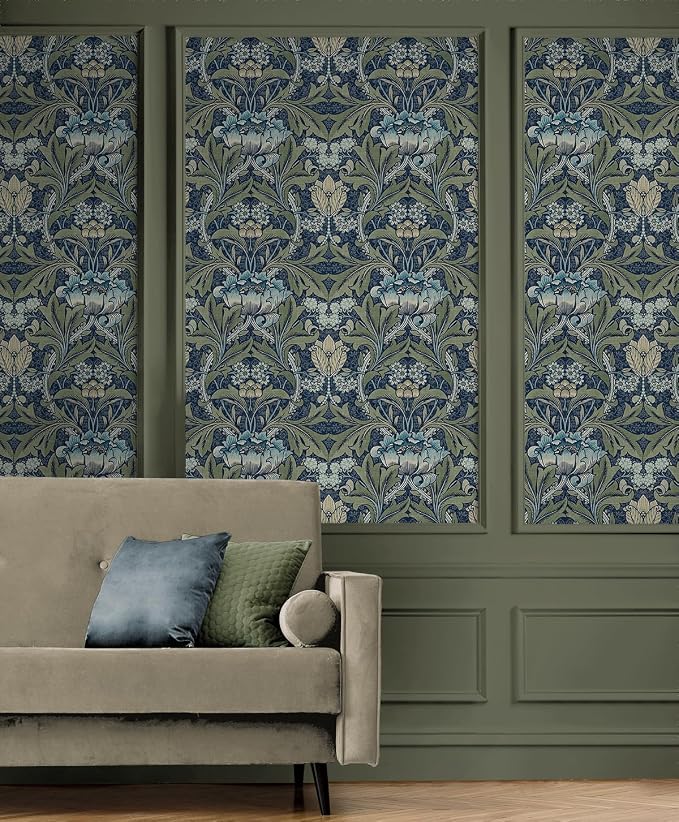 NextWall Acanthus Floral Peel and Stick Wallpaper (Denim & Sage)