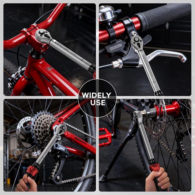 15pcs 1/4" Bike Click Torque Wrench Set, 3-25 N.m/2.21-18.43 Ft.lb | ±3% Bicycle Torque Wrench Kit with Hex & Torx Bits, 8/10 mm Brake Cable Wrench, for MTB, Road Bike & E-Bike Maintenance