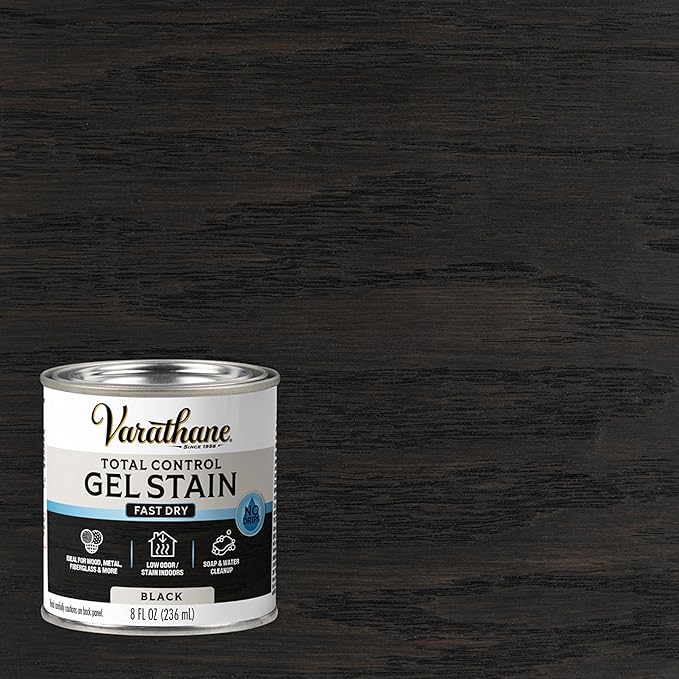 Varathane Total Control Gel Stain | Low Odor Water-Based Formula | Thick Gel Formula for Vertical Surfaces | Ideal for Wood, Metal & Fiberglass | Half Pint | Black