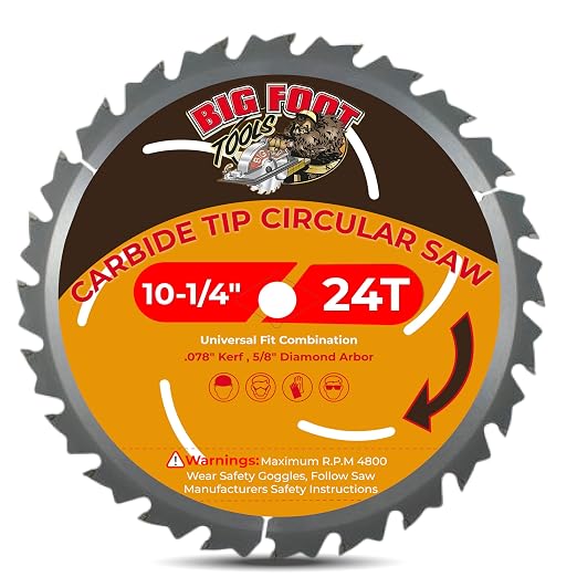 Big Foot 10 1/4 Circular Saw Blade 24 Tooth Carbide Tipped Circular Saw Blade - 10-1/4" Diameter - 5/8" Arbor