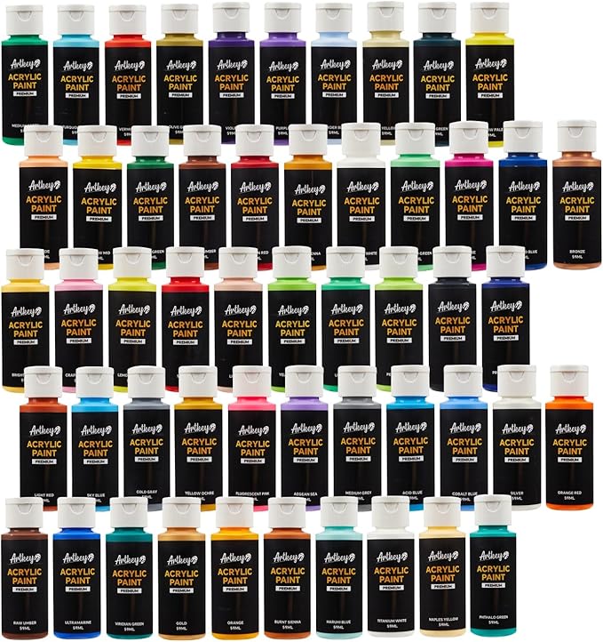 Artkey Acrylic Paint Set - 52 Colors 2 oz/59 ml Acrylic Paints Professional Artists Painting Kit for Canvases Fabric Rock Leather Easter Egg Wood Ceramic Glass Art Craft Painting