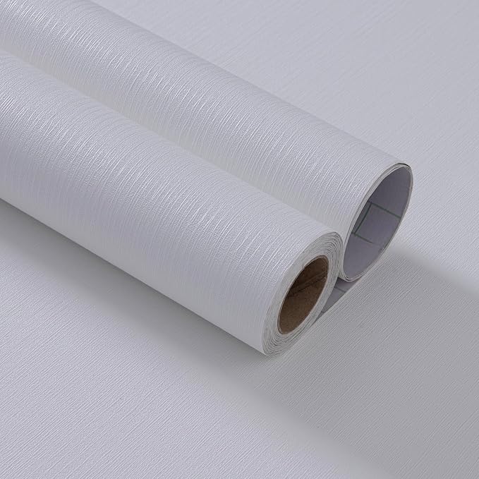 White Grasscloth Wallpaper Peel and Stick Fabric Linen Textured 24"x394" Classic Faux Grassweave Upgraded Thick Self-Adhesive Neutral Contact Paper Vinyl Film Liner Roll for Home Use