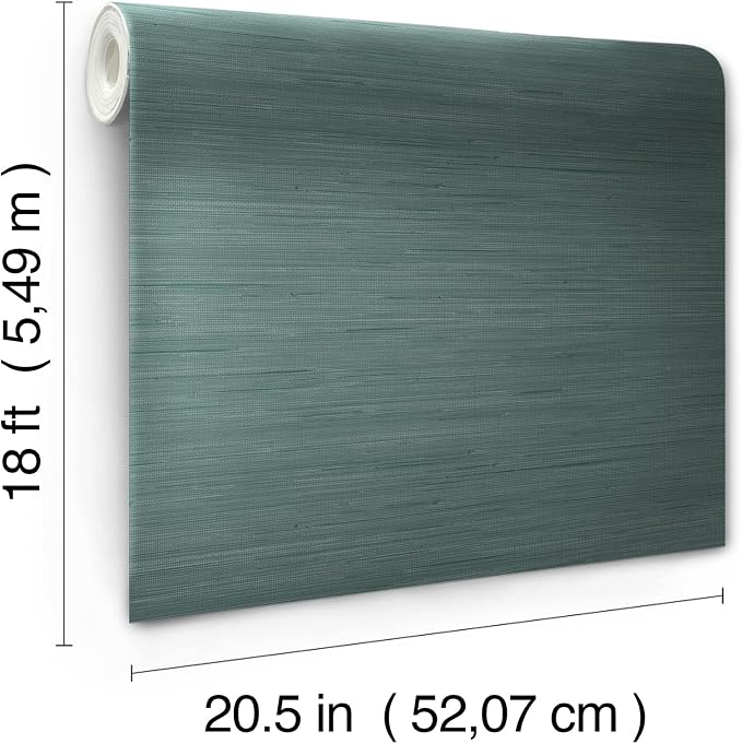 NuWallpaper x Society Social Peacock Classic Faux Grasscloth Peel & Stick Wallpaper, Teal