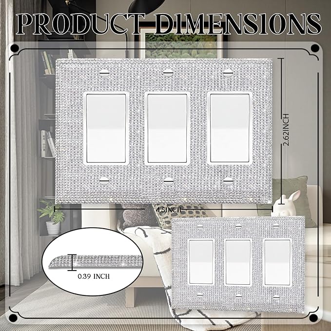 Silver Shiny Silver Rhinestones Wall Plates Light Switch Cover Plate Decorative 3 Gang Wall Plate Single Toggle For Outlet Covers Wall Plate