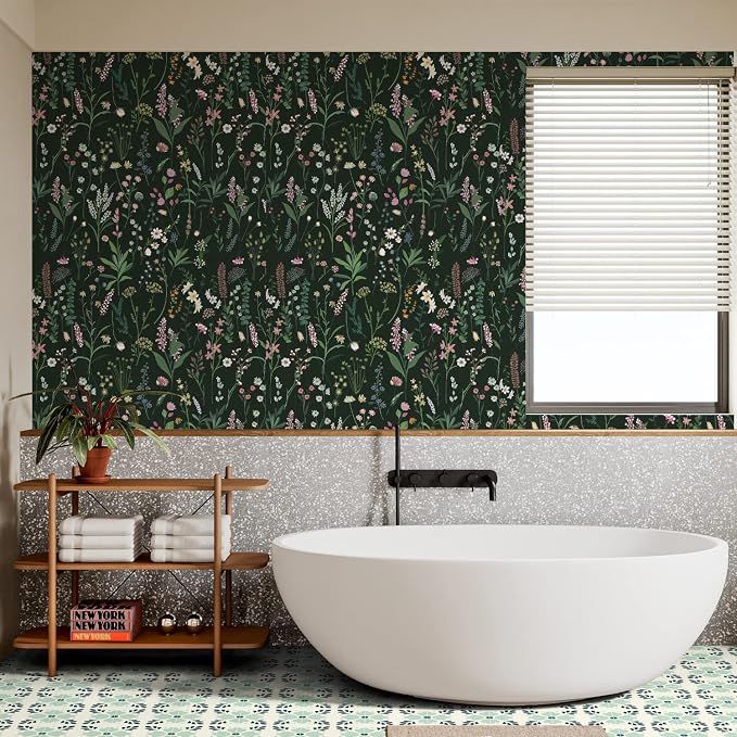 17.3'' x 118.1" Floral Peel and Stick Wallpaper Vinyl Flower Wallpaper Vintage Vinyl Peel and Stick Wall Paper for Kitchen Cabinet Furniture Renter Friendly (Covers 14.2 Sq Ft)