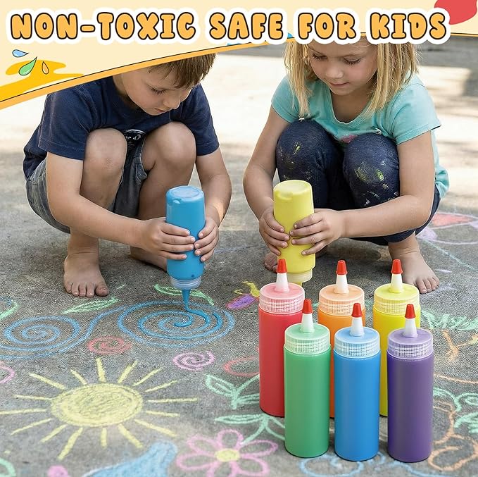 DIY Sidewalk Chalk Paint Kit for Kids Non Toxic Paint Washable Powdered Chalks with Plastic Squeeze Bottle Mix in Water 6 Vibrant Colors for Creative Sidewalk and Chalkboard Fun(6 Packs)