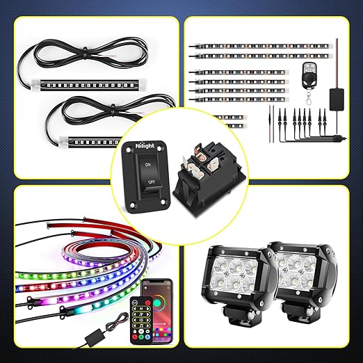 Nilight ON-Off Switch Panel 4 PIN DPST Toggle Switches Panel 12V 20A Black Anodized Aluminium Switch Shell Bracket with Screws Ternimals Jumper Wires Set for Cars Trailers Boats RV Camper