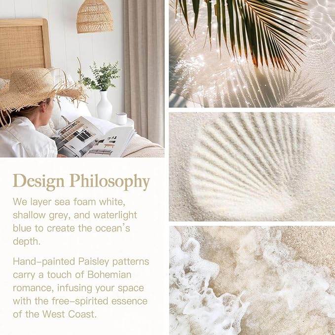 Dimoon Beige Peel and Stick Wallpaper Coastal Contact Paper Bathroom Ocean Wallpaper Boho Jellyfish Renter Friendly Waterproof for Cabinet Kitchen Bedroom Vinyl 17.3''x78.7''