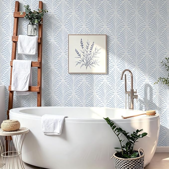 Safiyya Peel and Stick Wallpaper Boho Contact Paper 17.3"x196" Blue Geometric Modern Wall Paper Self Adhesive Removable Wallpaper for Bedroom Vinyl Rolls