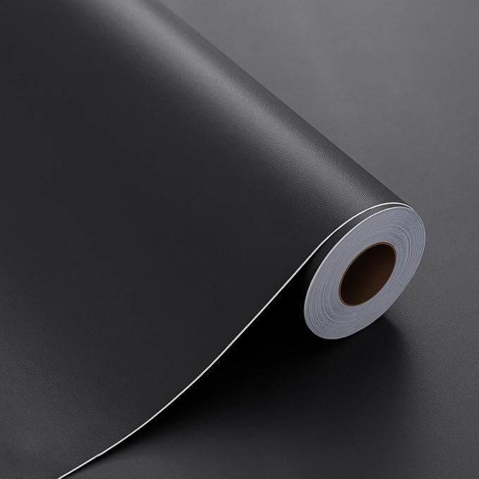 FUKU MON 24"x394" Dark Grey Wallpaper Matte Solid Gray Contact Paper Self-Adhesive Peel and Stick Thick Removable Wallpaper for Bedroom Cabinets Livingroom(Dark Gray)